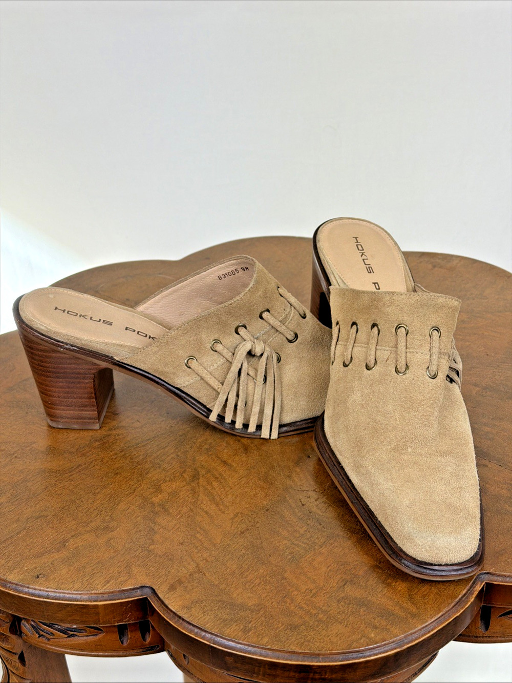 Hokus Pokus Western Bootie Tan Suede Mule Open Back Shoe Ladies Size 9